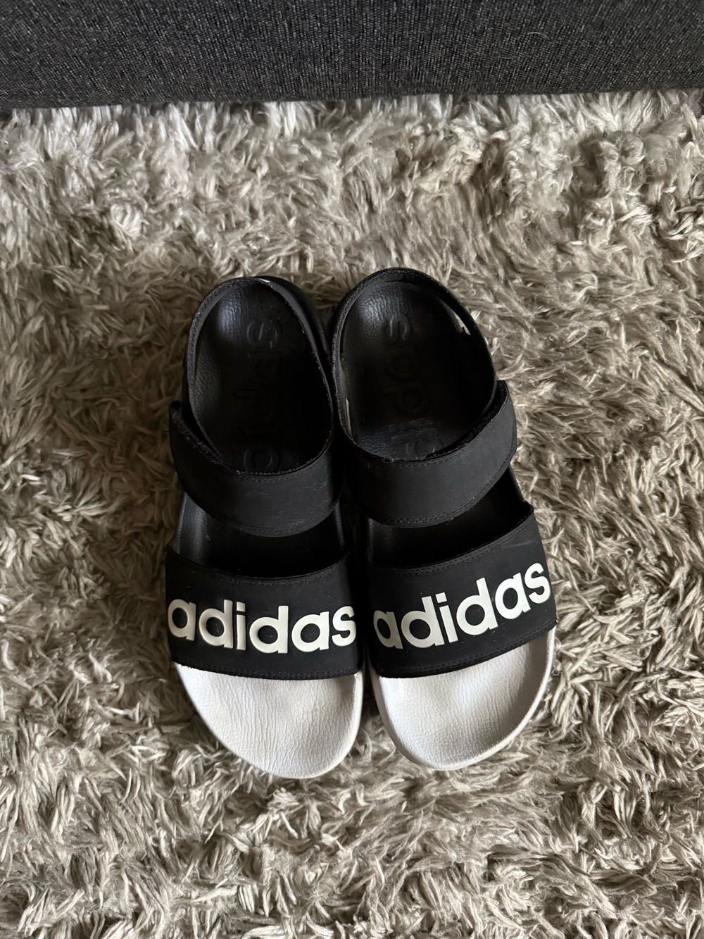adidas Black and White Women’s Hook-and-Loop Slide Sandals